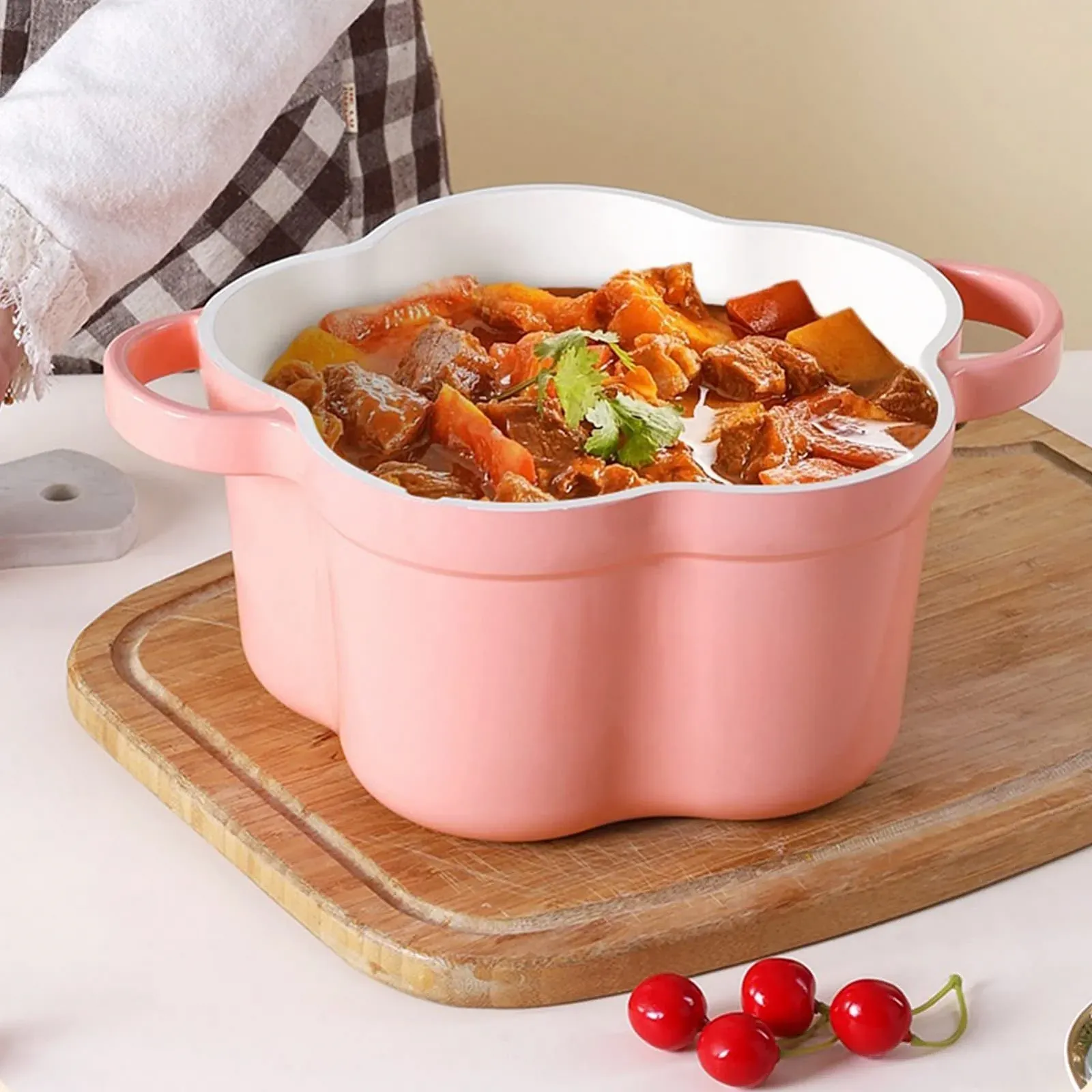 Кастрюля-жаровня Dutch Oven в форме цветка алюминиевый сплав с керамическим покрытием с крышкой, фото №8