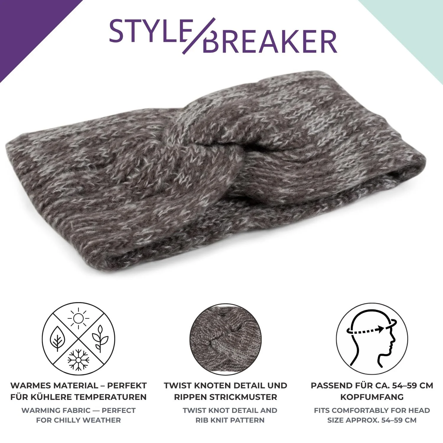 В'язана пов'язка на голову styleBREAKER 04026041 з візерунком у рубчик, вузлами, тепла зимова, фото №3 В'язана пов'язка на голову styleBREAKER 04026041 з візерунком у рубчик, вузлами, тепла зимова, фото №3