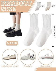 Носки с рюшами Хлопковые Женские Носки до середины голени Мягкие дышащие для женщин/девушек для спорта/отдыха 35-40 Белый, кремовый, 6 пар synthetic.ua - Фото 1