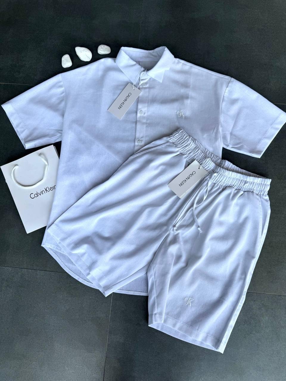 Чоловічий комплект на літо з льону Calvin Klein бежевий, фото №7