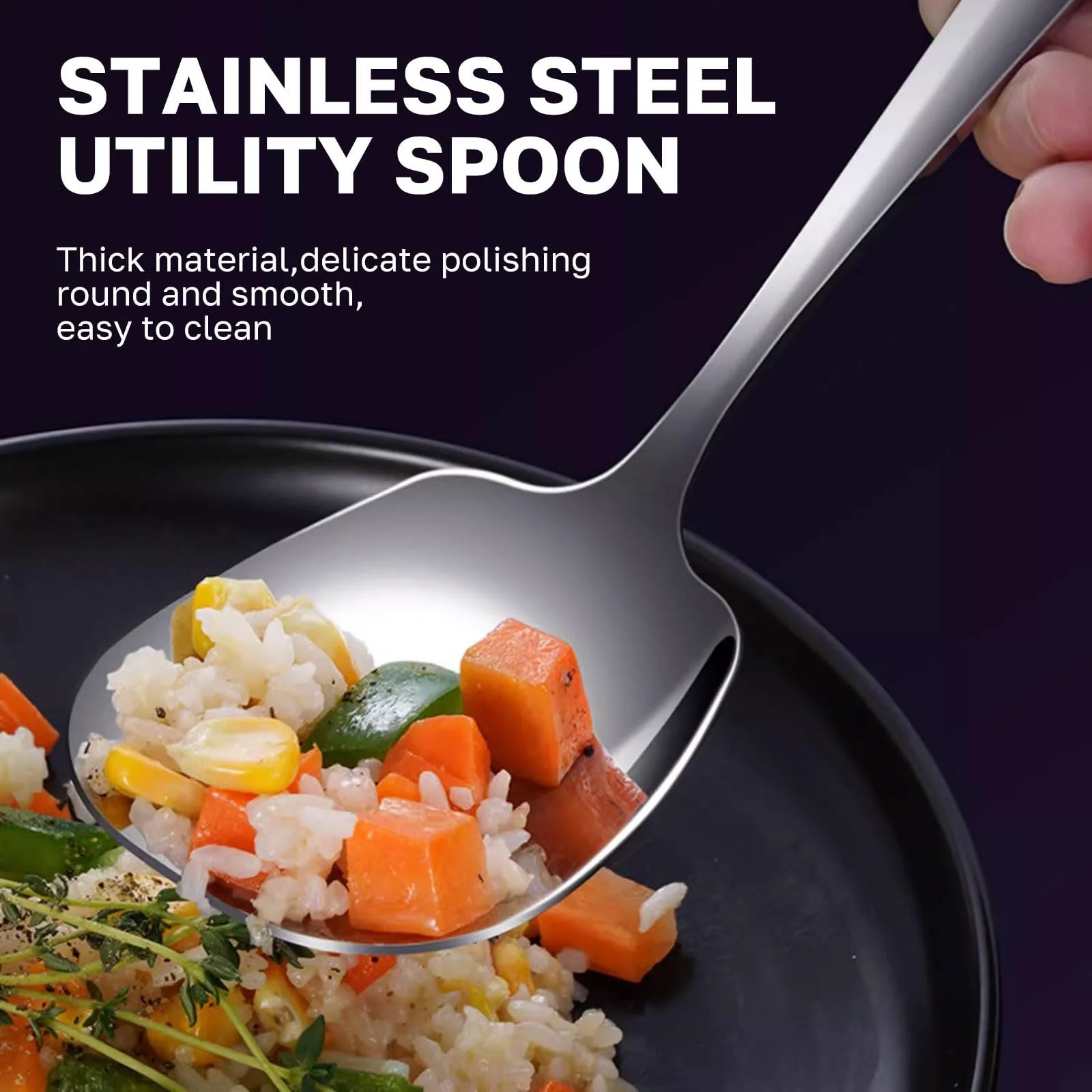 Набор из 2 больших ложек 25,5 см, полированные ложки из нержавеющей стали, сервировочные ложки, большие, ложки для шведского стола, используются в буфетах ресторанов для разделения блюд, сервировочные ложки (серебряные), фото №3