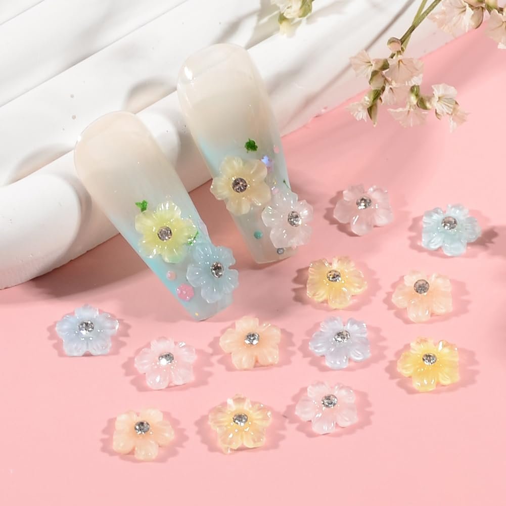 3D Подвески для ногтей Цветы из смолы Разноцветные, диаметр 1 см, фото №4