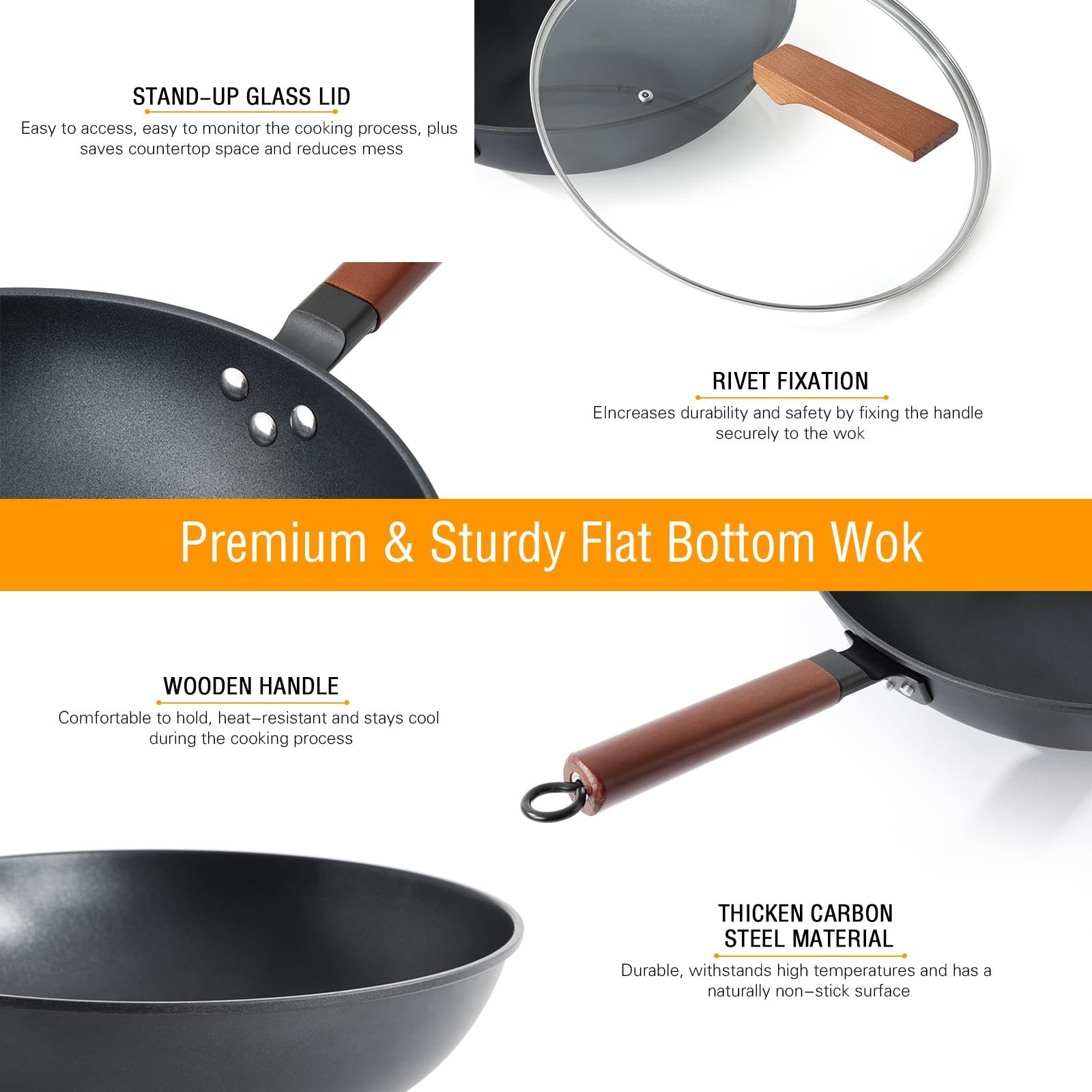 Сковорода-Вок Kordisen C антипригарным покрытием 33 см/5.6 л с крышкой, Без химического покрытия, Предварительно обработанный, Подходит для индукционных/электрических/газовых плит, фото №6 Сковорода-Вок Kordisen C антипригарным покрытием 33 см/5.6 л с крышкой, Без химического покрытия, Предварительно обработанный, Подходит для индукционных/электрических/газовых плит, фото №6