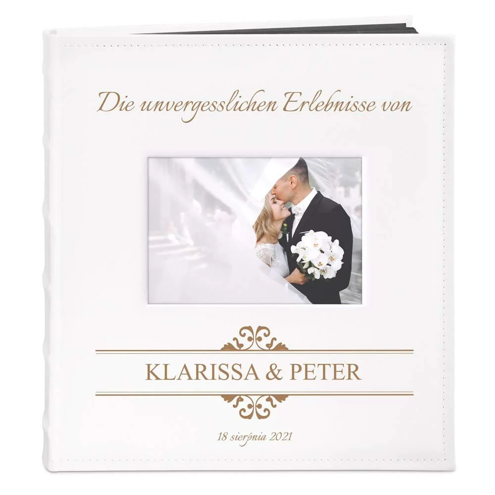 Фотоальбом Murrano для DIY с вырезом для фото + гравировка - на 240 фотографий формата 10 x 15 см - 60 черных страниц - размер 33 x 30 см - белый - подарок на годовщину свадьбы, фото №1