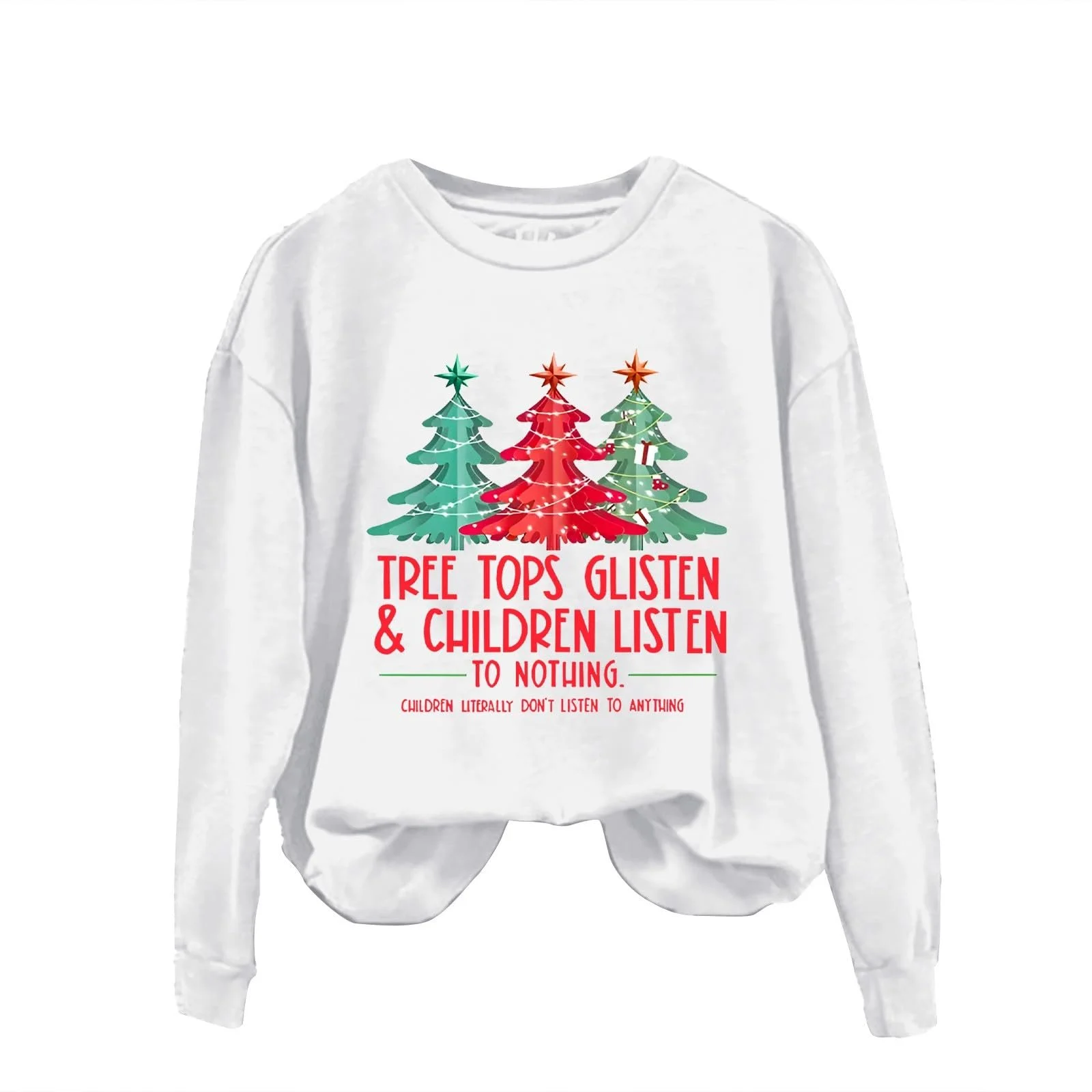 Женский свитшот с принтом Однотонный Рождественский свитшот для женщин Ёлочные вершины блестящие, фото №5
