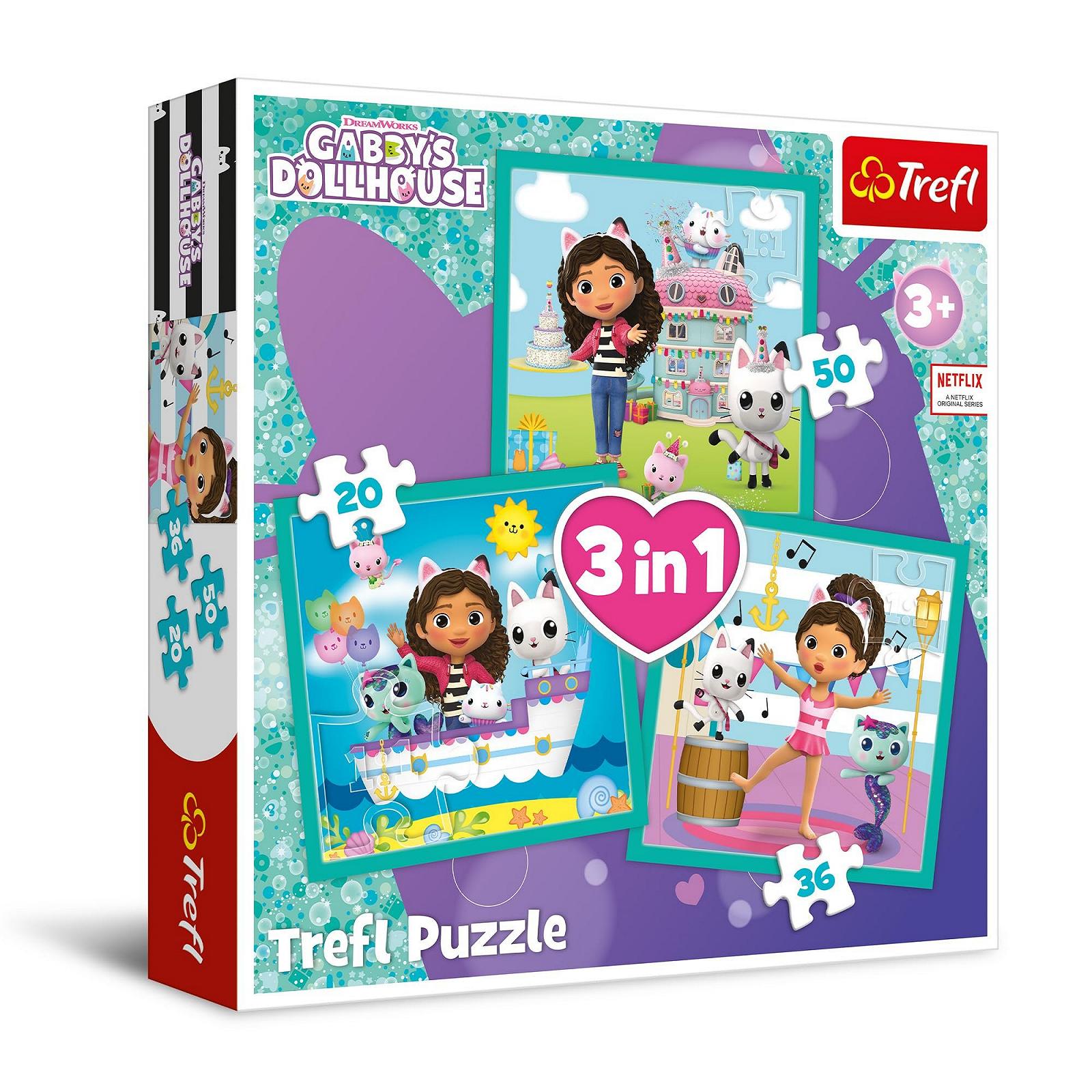 Пазлы Trefl Gabby's Dollhouse Gabby's Activities 3-в-1 от 20 до 50 элементов, фото №1