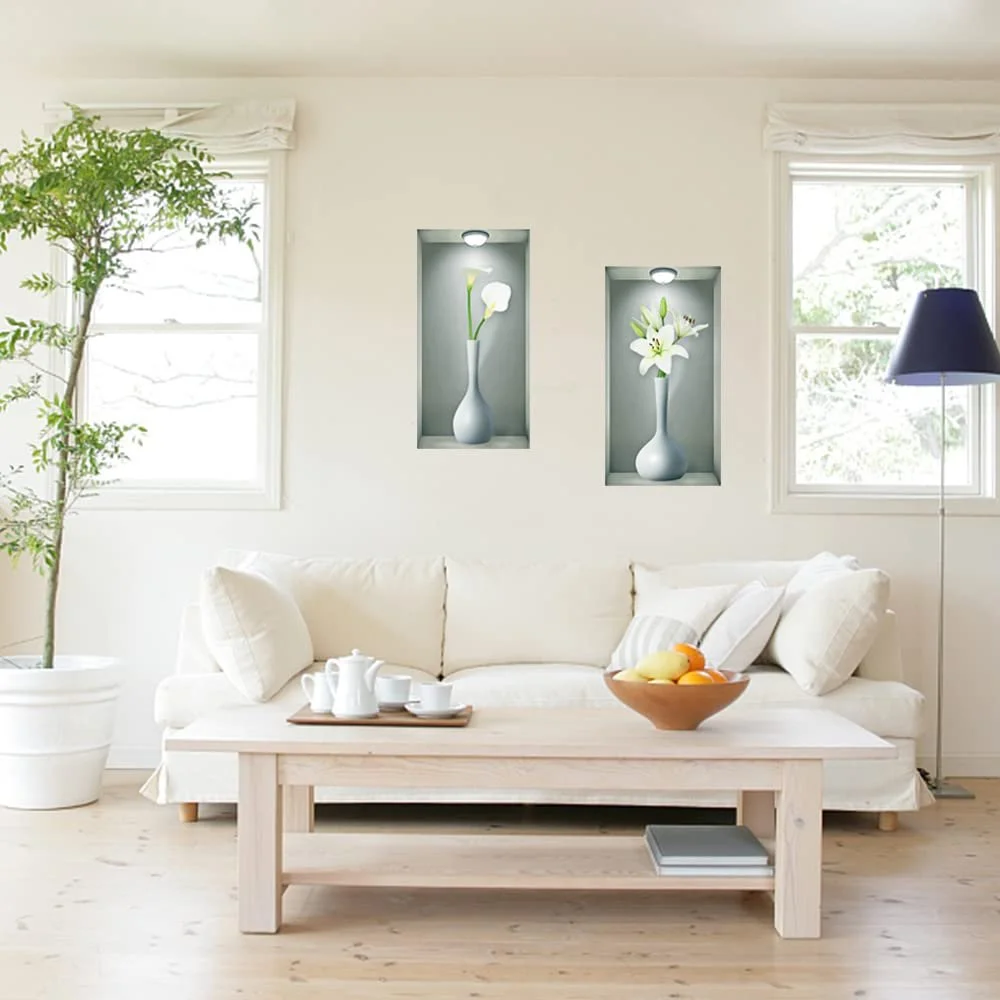 3D Наклейки на стіну milaosk Vase 3D Vinyl Plants Flowers Білий, фото №7