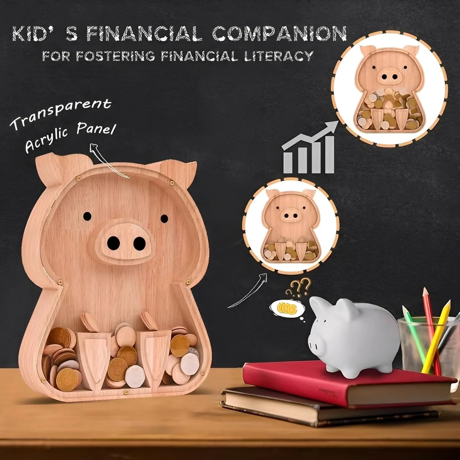 Скарбничка Дерев'яна Маленька свиня Прозора, фото №5