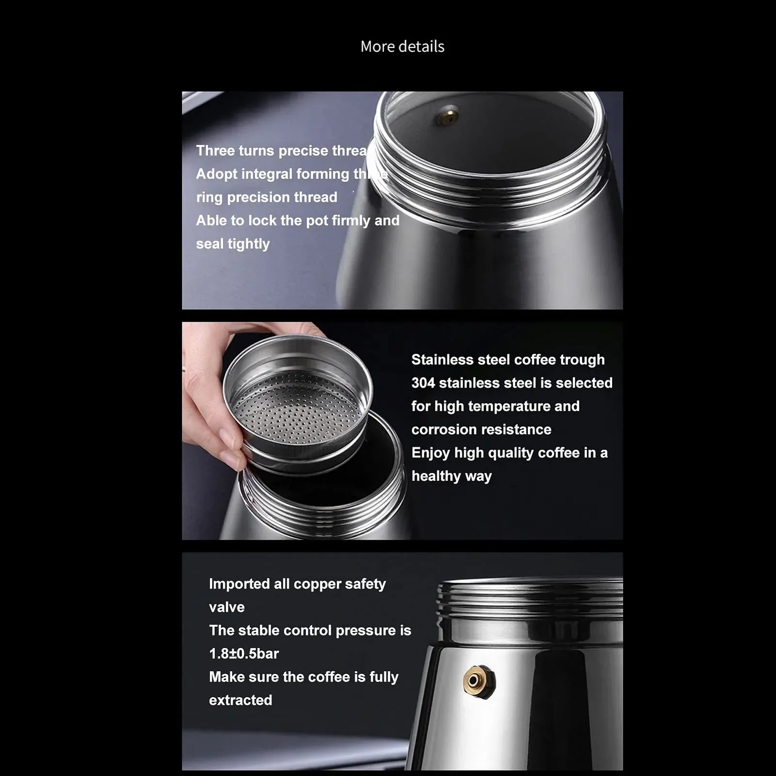 Кавник EMUKOEP Класична італійська кавоварка на 4 чашки, фото №3