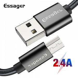 Зарядный кабель Black ESSAGER micro USB 2.4A 1метр(PS) - Фото 1