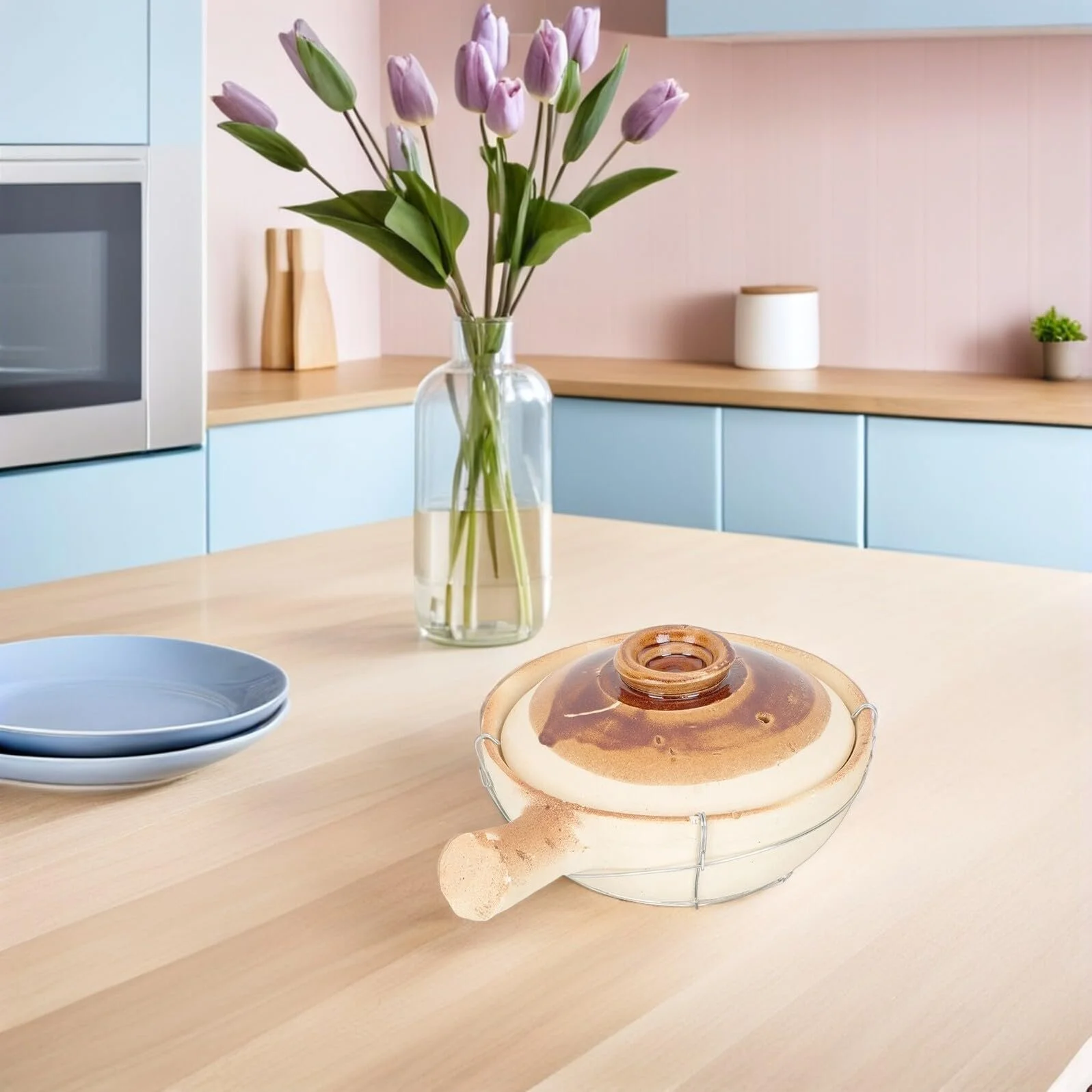 Кастрюля для тушения керамическая 0,8 л белая с ручкой традиционный обжиг, фото №4