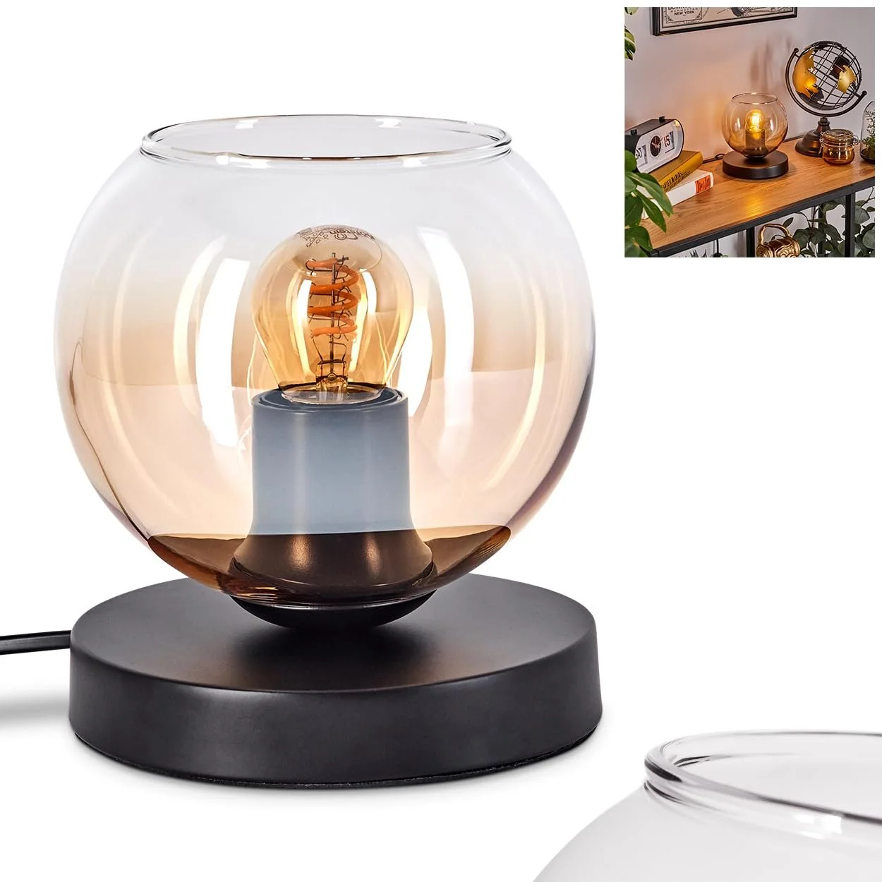 Настільна лампа Koyoto Metal/Glass Modern Retro/Vintage 15 см E27 Black/Amber/Clear, фото №1