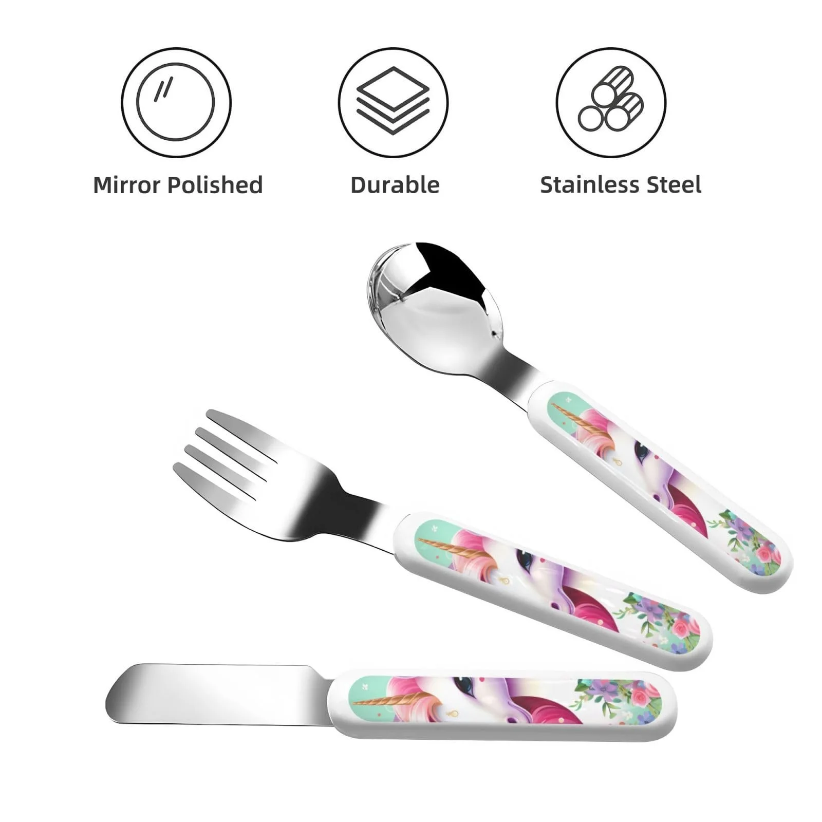 Набір дитячих столових приборів з малюнком Єдинорога Rosa, три предмети, фото №2 Набір дитячих столових приборів з малюнком Єдинорога Rosa, три предмети, фото №2