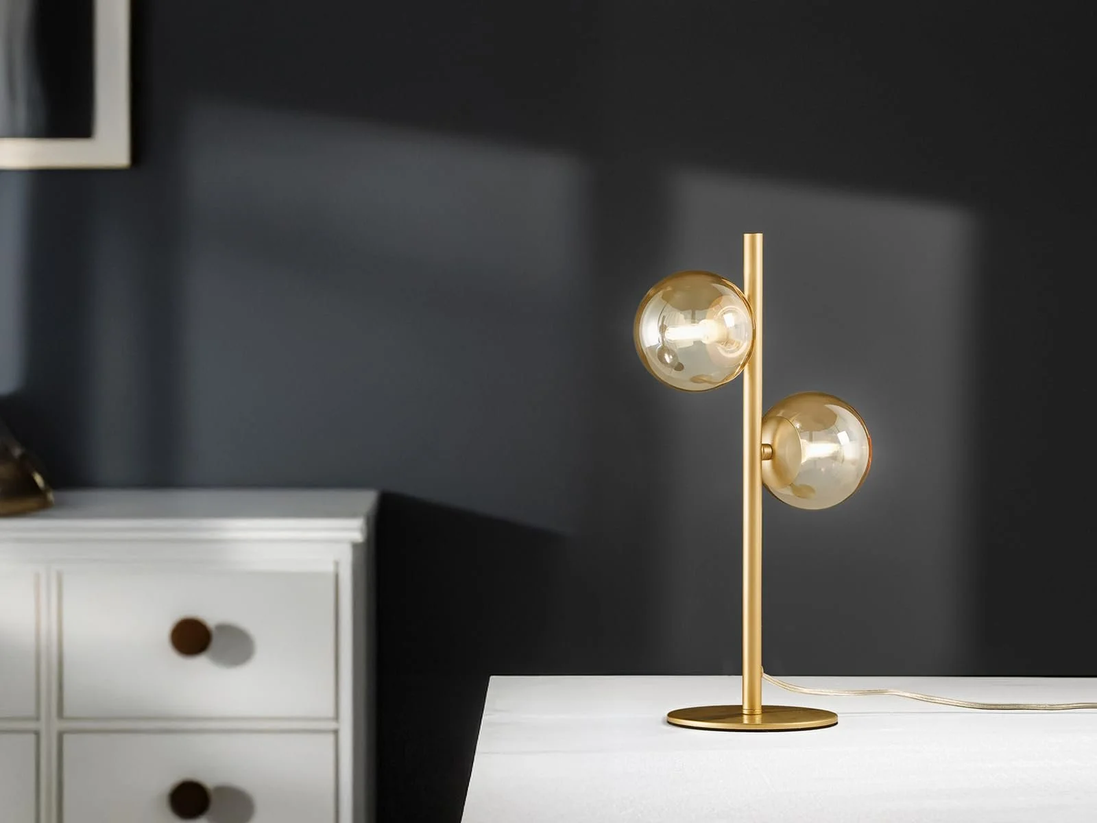 Настільна лампа Elegant Metal Brass and Smoked Glass Balls Amber 40 см, фото №5