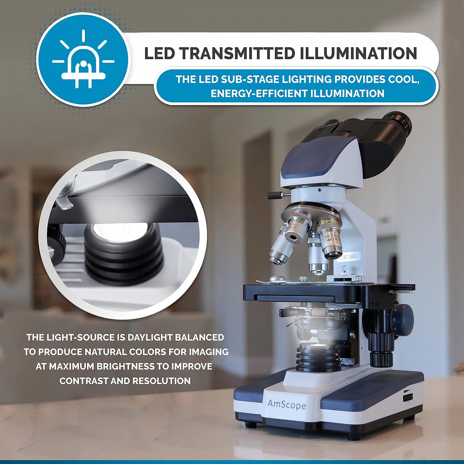 Цифровой бинокулярный микроскоп 40X-2500X LED с 3D столиком + USB камера, фото №7