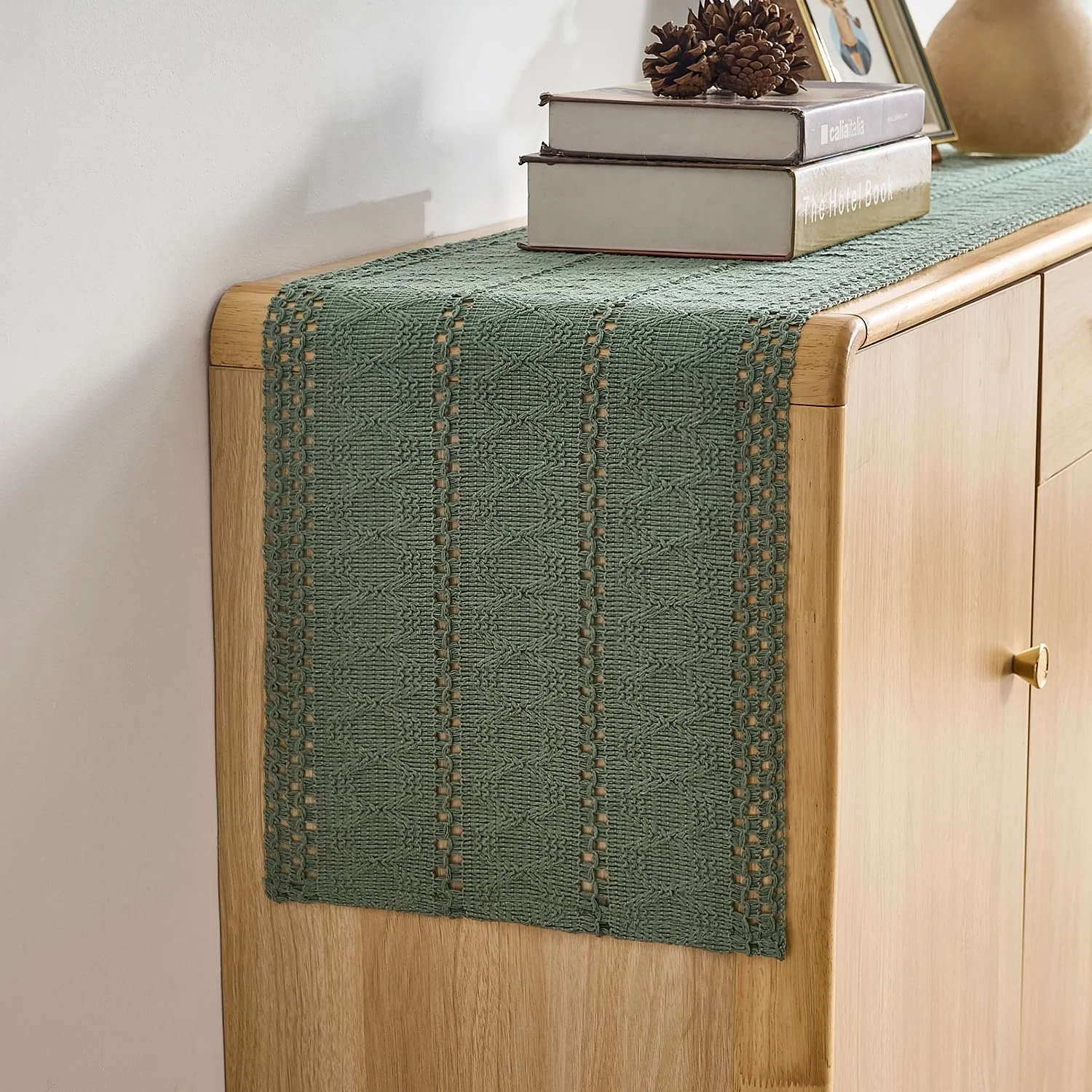Доріжка на стіл Boho 30 x 120 см Макраме Бавовна та льон Шавлієва зелена, фото №6 Доріжка на стіл Boho 30 x 120 см Макраме Бавовна та льон Шавлієва зелена, фото №6