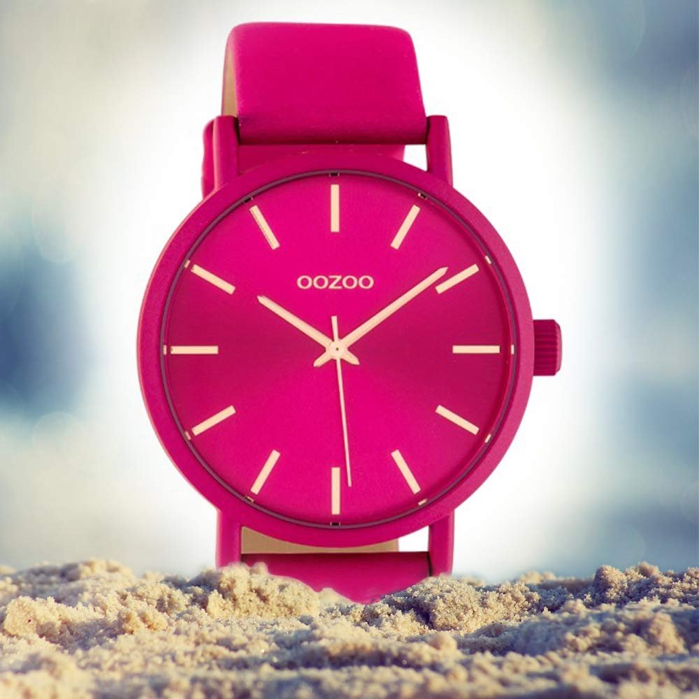 Женские часы Oozoo Кожаный ремешок 42 мм Colours of Oozoo Unicolour Розовый C10448, Фуксия-фуксия, розовое золото, Ремешок., фото №4