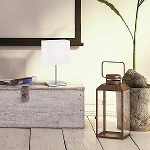 Настільна лампа Fischer & Honsel Bozen матовий нікель, тканинний плафон білий чинц, 17х10х30 см, з вимикачем на шнурі, 1x E14 макс. 25 Вт synthetic.ua - Фото 1