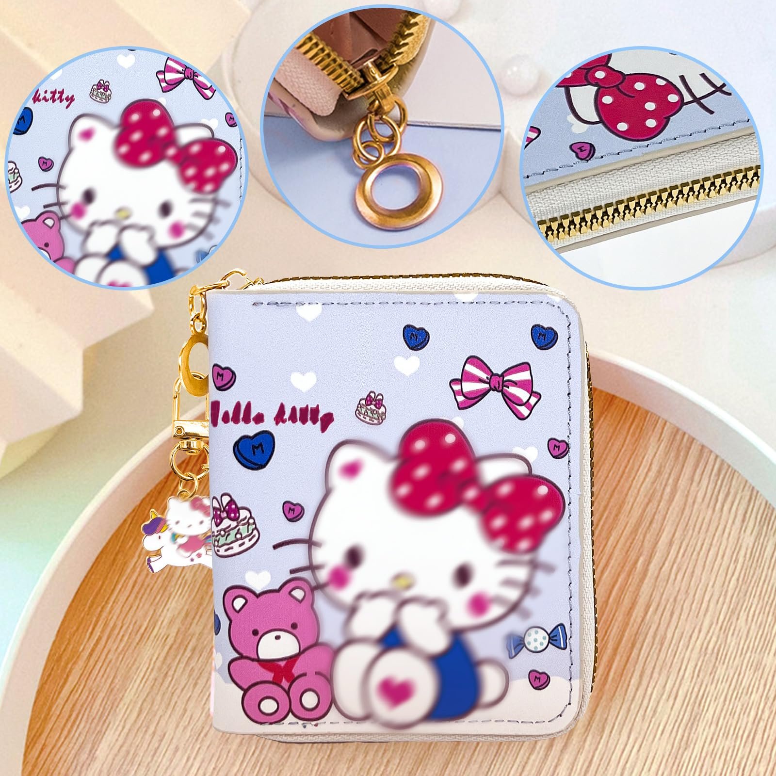 Кошелек Elie&Eason Kitty, брелок Kitty, мультяшные подарки Kawaii, гладкий водонепроницаемый многослойный Hello Kty для женщин и девочек, фото №3