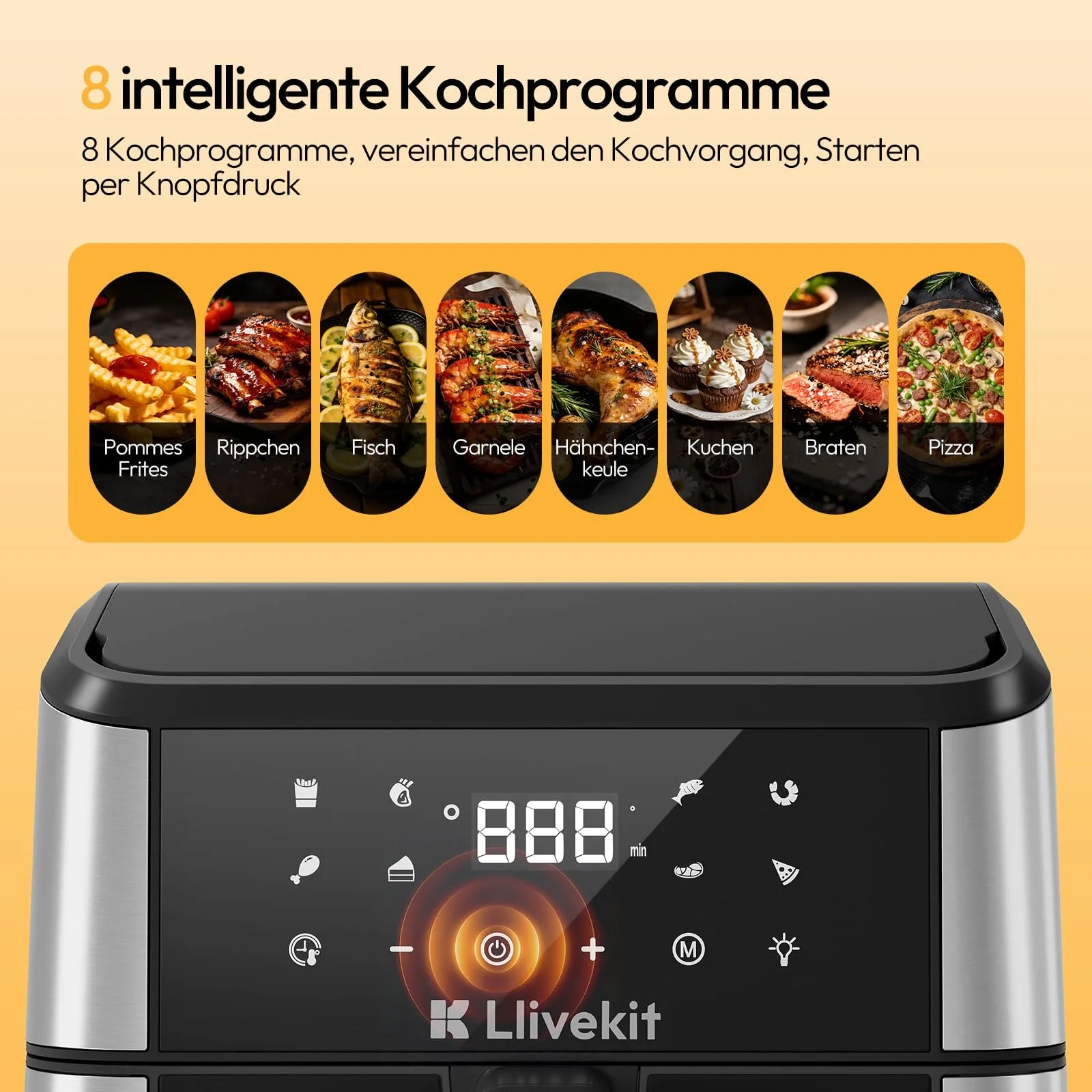 Мультипечь LLIVEKIT XXL 8.5 л Двойной нагрев 360° Hot Air Circulation Смотровое окно Подсветка Сенсорный экран 8 программ, фото №2