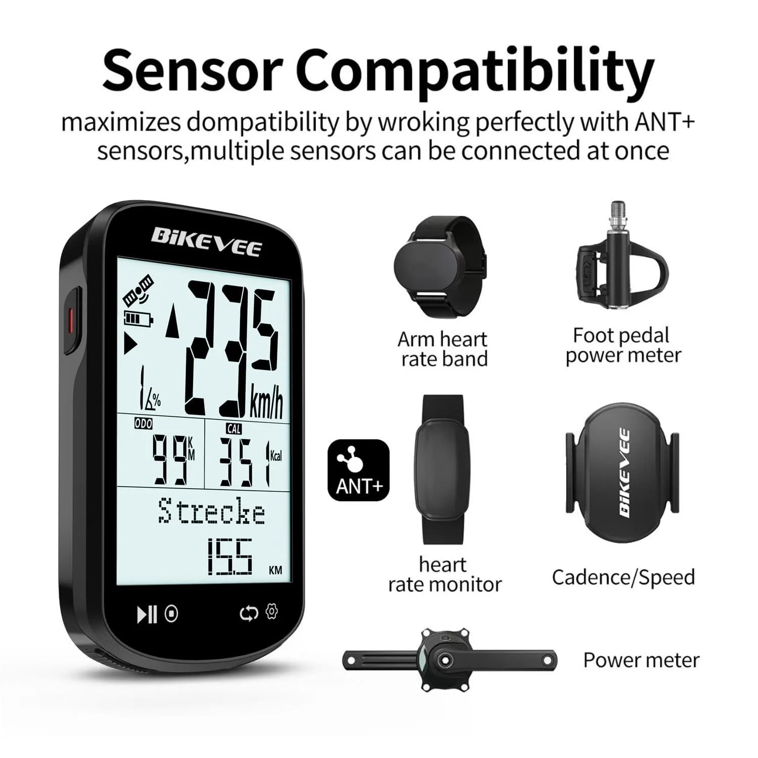 GPS велокомпьютер Беспроводной ANT+ Bluetooth 2.6" Стеклянный дисплей 50 ч батарея, фото №3
