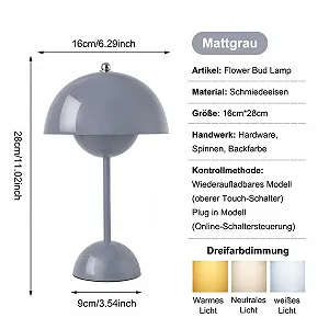 Настільна лампа Flowerpot Mushroom LED акумуляторна димована [Клас енергоспоживання A] Сіра synthetic.ua - Фото 1