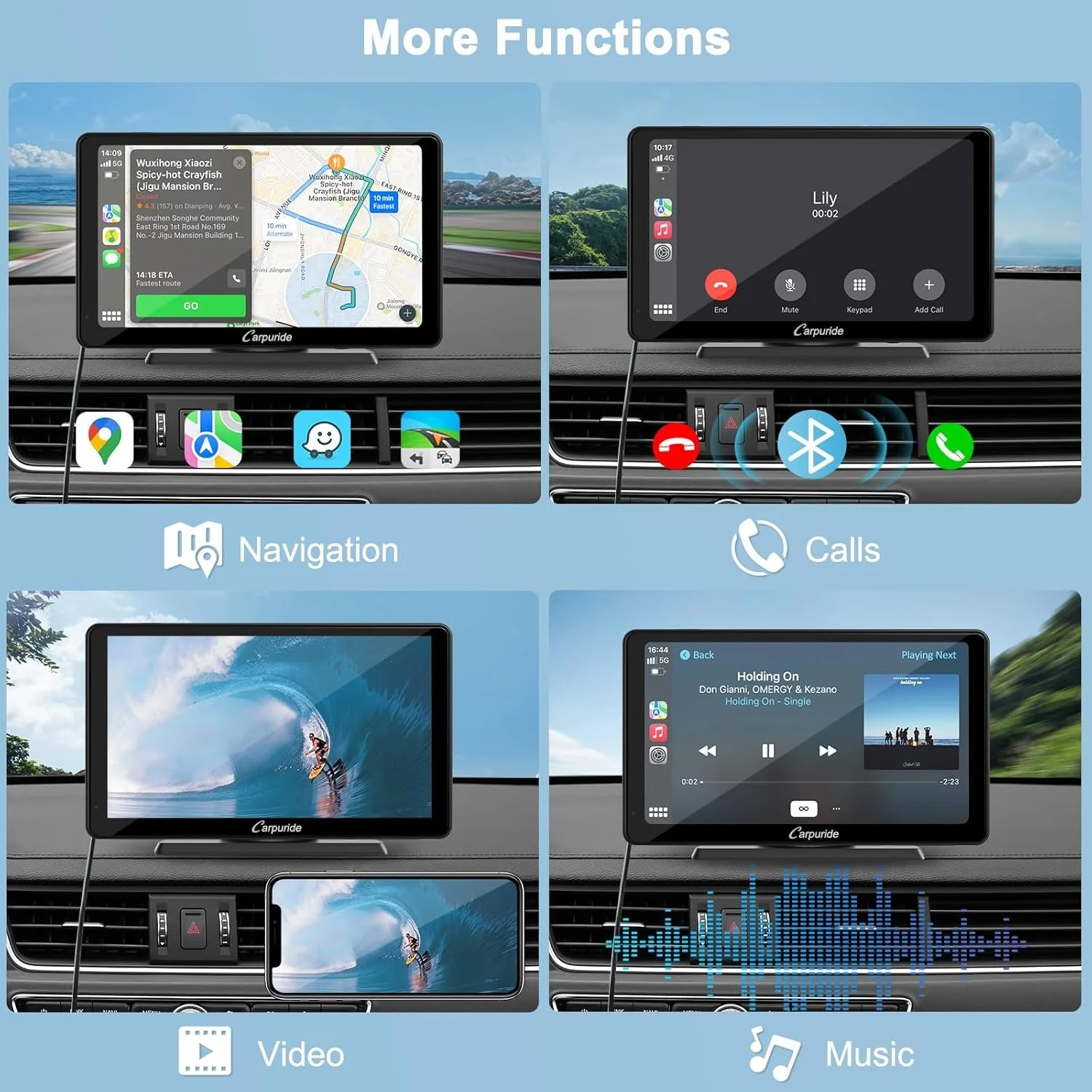 Автомагнітола CARPURIDE C3 / 7" / Сенсорна / Apple CarPlay / Android Auto / Bluetooth / WI-FI / GPS / USB / AUX, фото №4