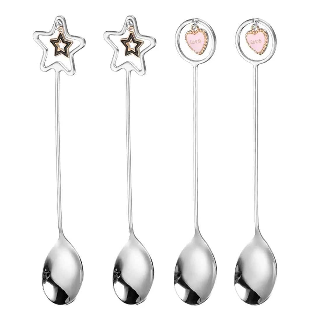 Набір з 4 ложок для еспресо з нержавіючої сталі (у формі серця та зірки), фото №1
