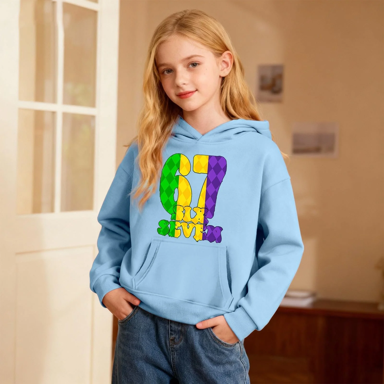 Худі 67 з карнавальним візерунком та дівчаток, м’який флісовий пуловер для дітей, фото №3