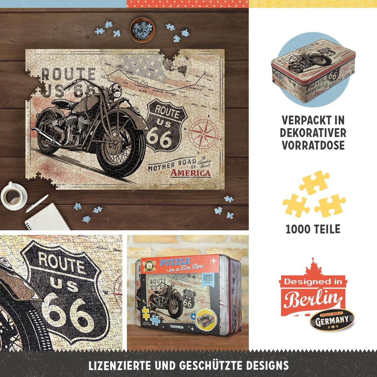 Пазл Nostalgic-Art Retro Route 66 – Bike Map 1000 элементов в металлической коробке, фото №3