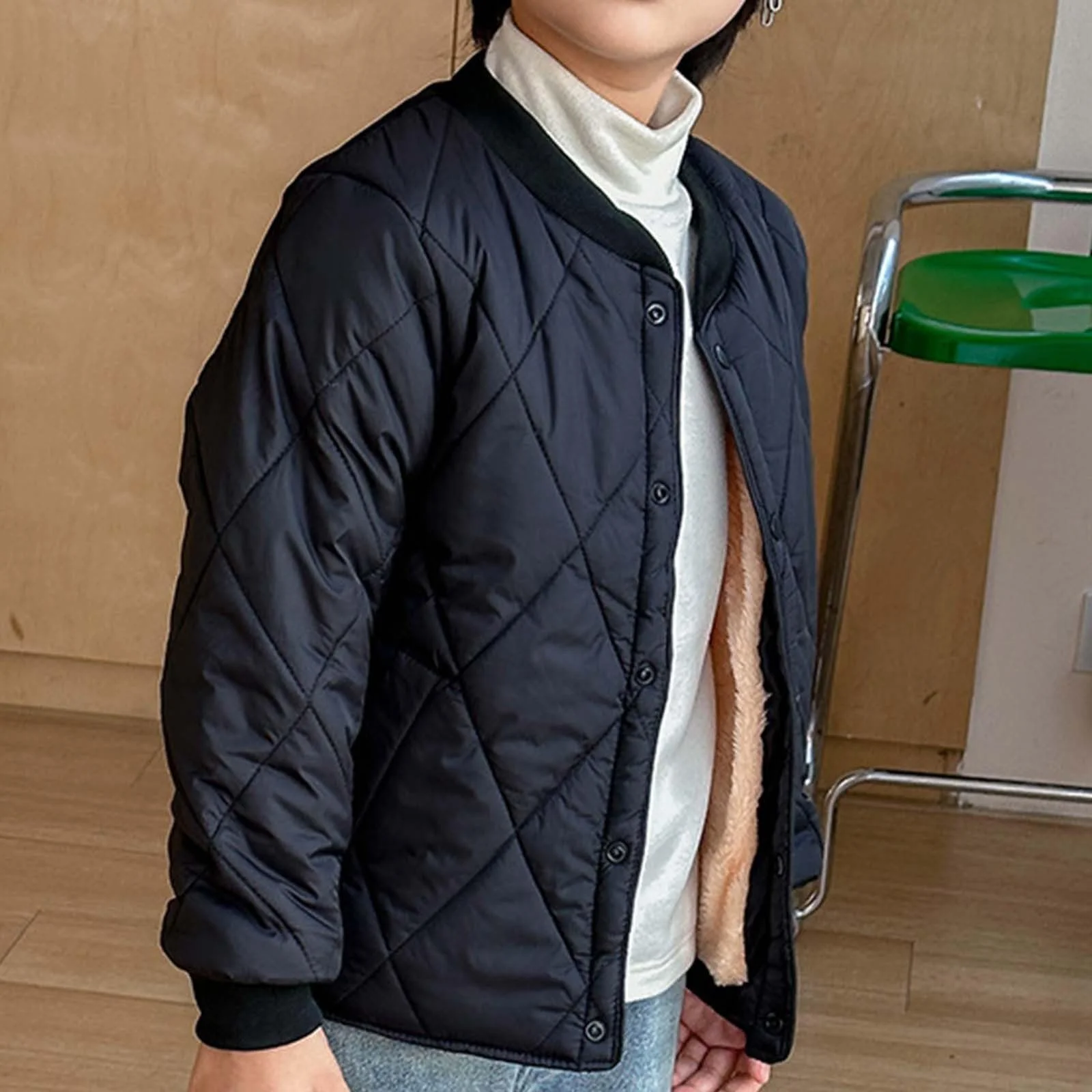 Зимняя куртка для девочек и мальчиков, утепленная, теплая, детская куртка, флисовая однотонная зимняя куртка-бомбер для детей, ветрозащитная, дышащая, ветронепродуваемая, фото №2