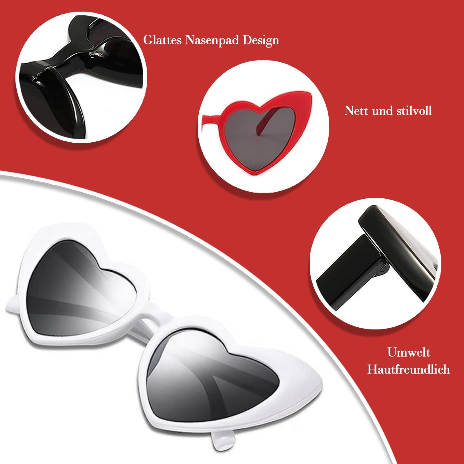 Сонцезахисні окуляри Серце NICECONE з перлинами для жінок Білі Вінтажні, фото №3