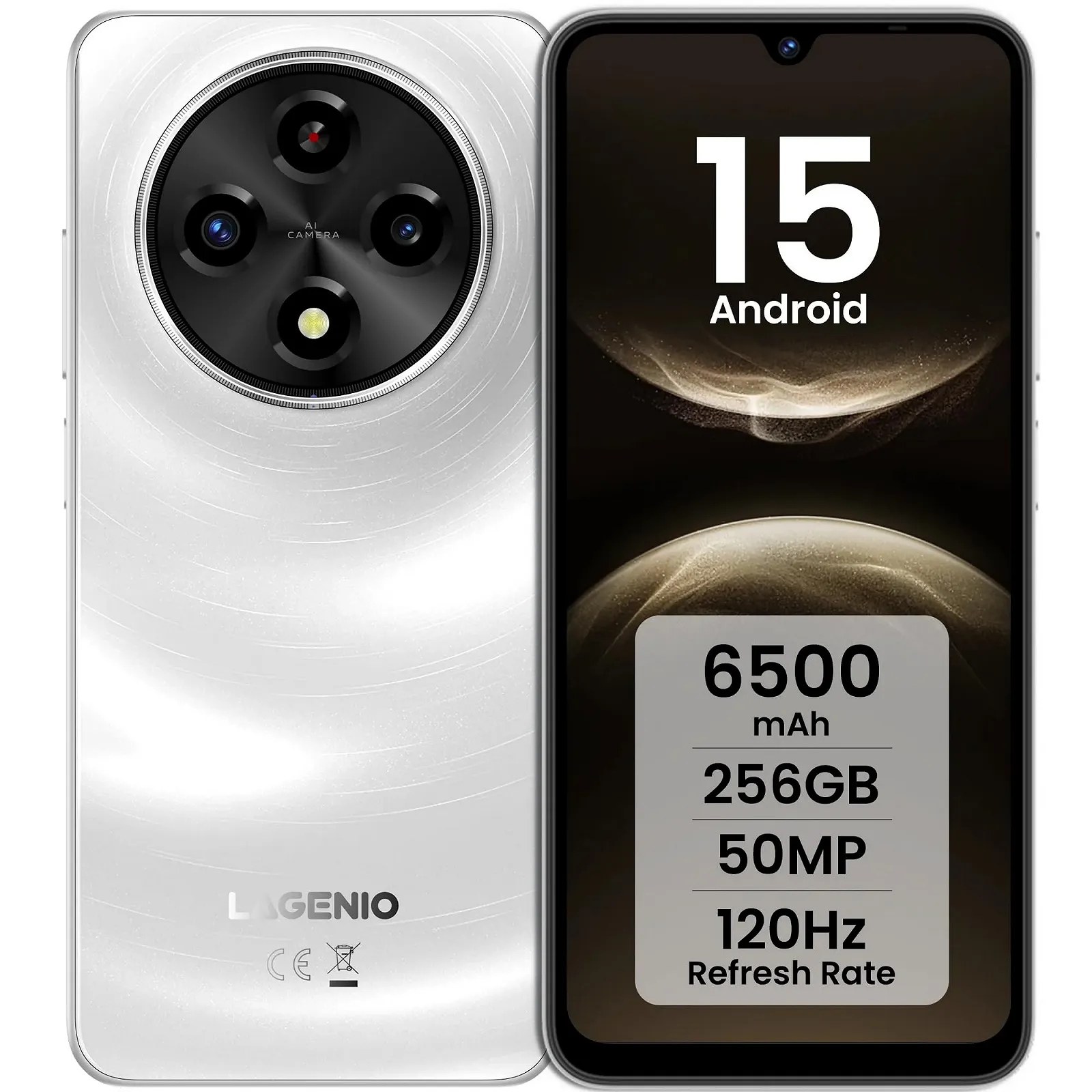 Смартфон LAGENIO A12 Pro Android 15 120Гц Octa-Core 24(8+16) ГБ + 256ГБ 6.9 дюйма 50Мп + 8Мп 6500мАч GPS Dual SIM 4G, фото №1
