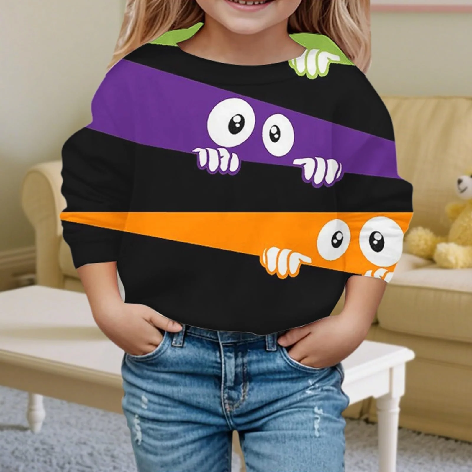 Свитшот для девочки. Без бренда, повседневный свитшот с круглым вырезом и принтом букв, фото №3