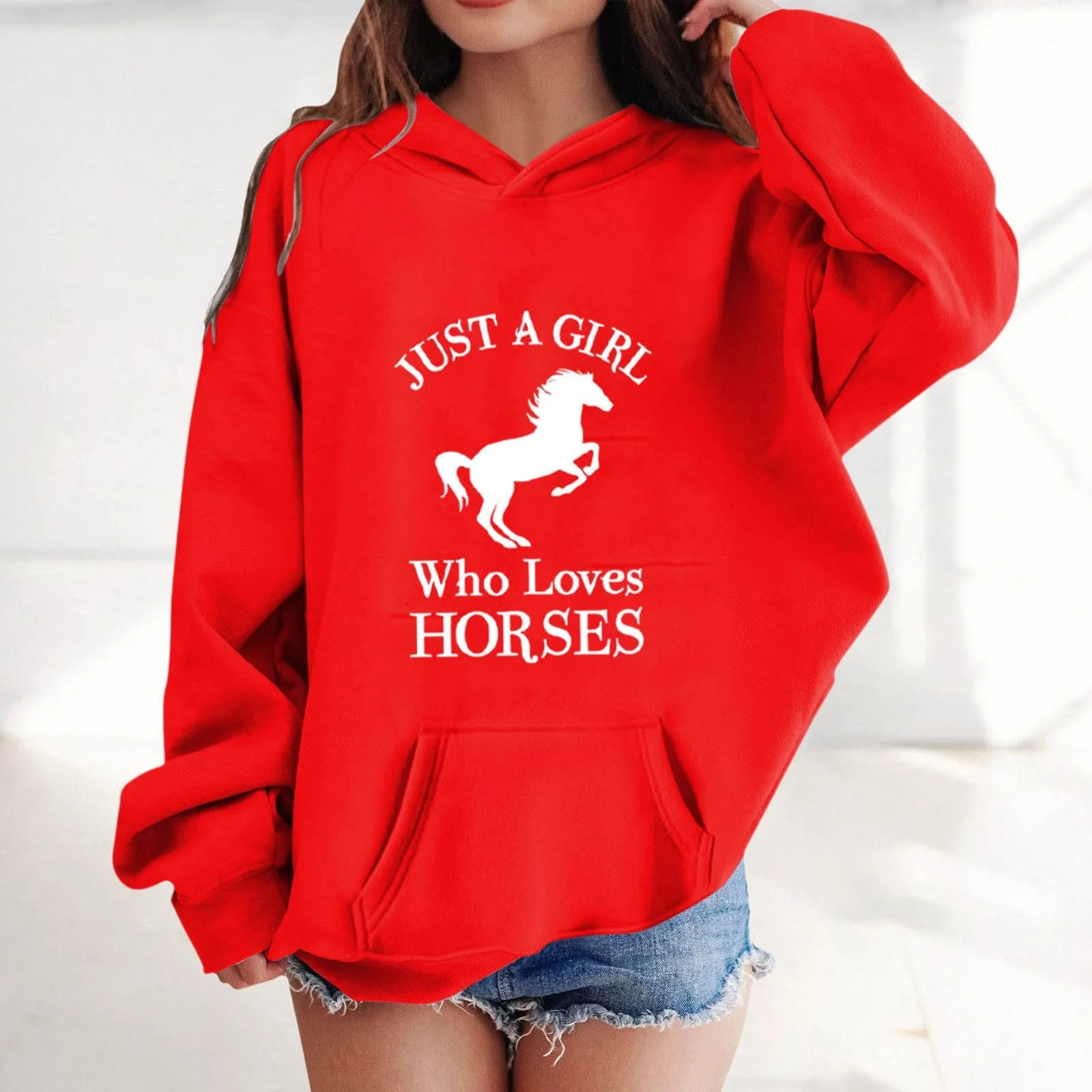 Детское худи с карманом, милым рисунком лошади, длинными рукавами и капюшоном, размер 164, фото №3