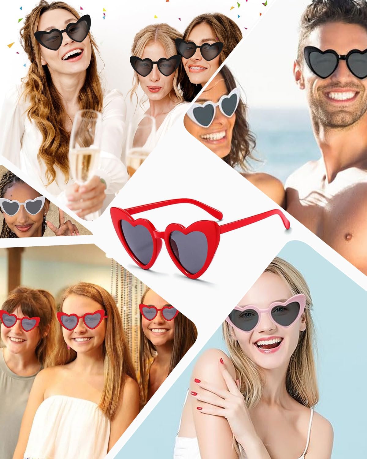 Сонцезахисні окуляри, у формі серця, 8 штук: білий, рожевий, червоний та чорний, фото №6
