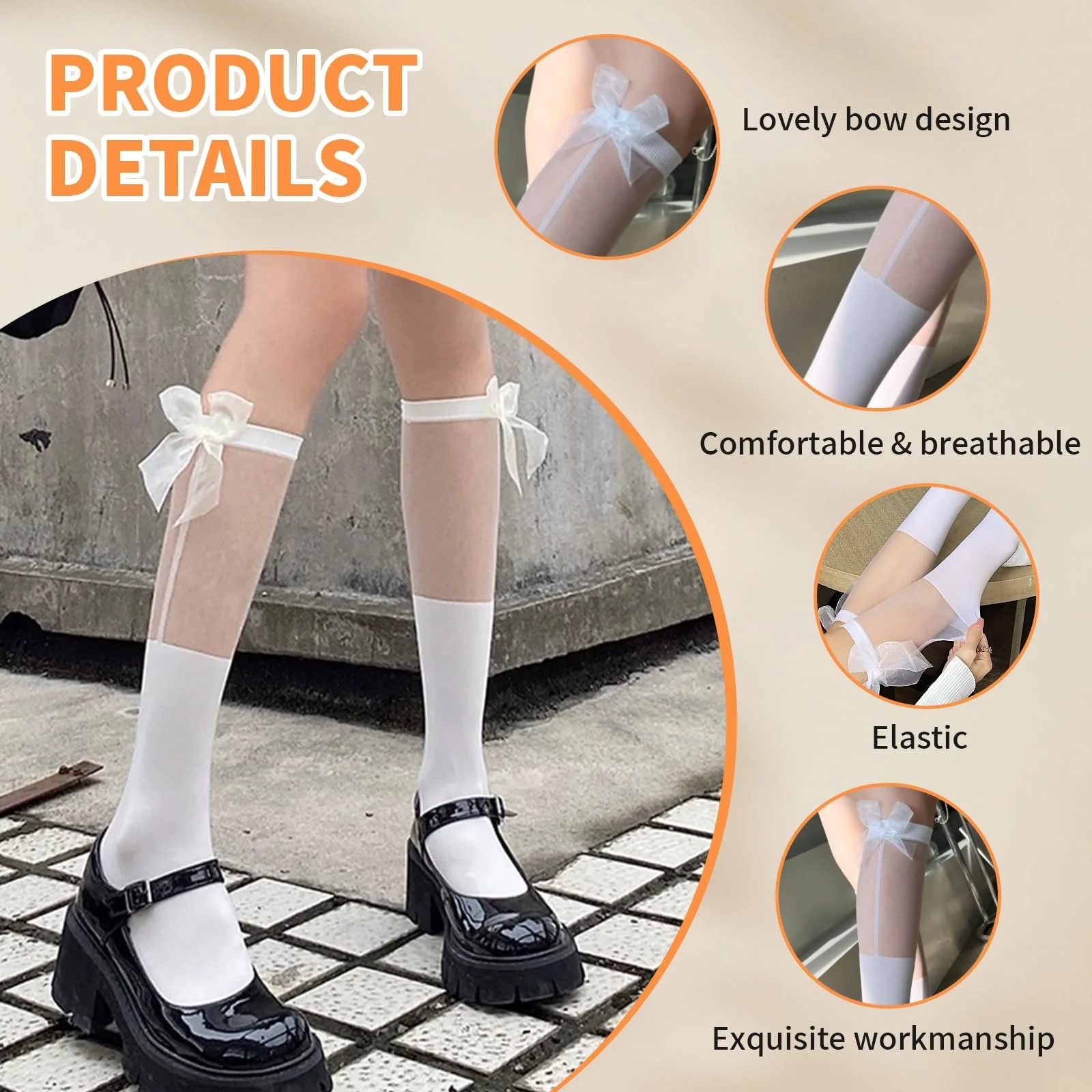 Комплект з 2 жіночих гольфів, Бавовняні панчохи вище коліна, фото №4