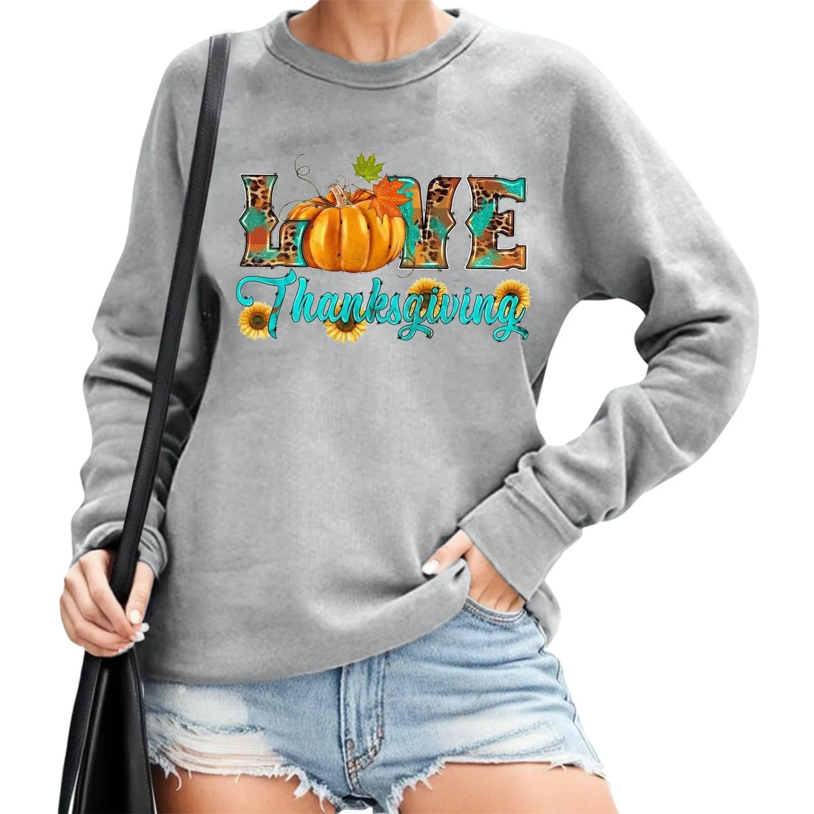 Світшот з круглим вирізом, гарбузовим принтом, оверсайз, фото №3 Світшот з круглим вирізом, гарбузовим принтом, оверсайз, фото №3