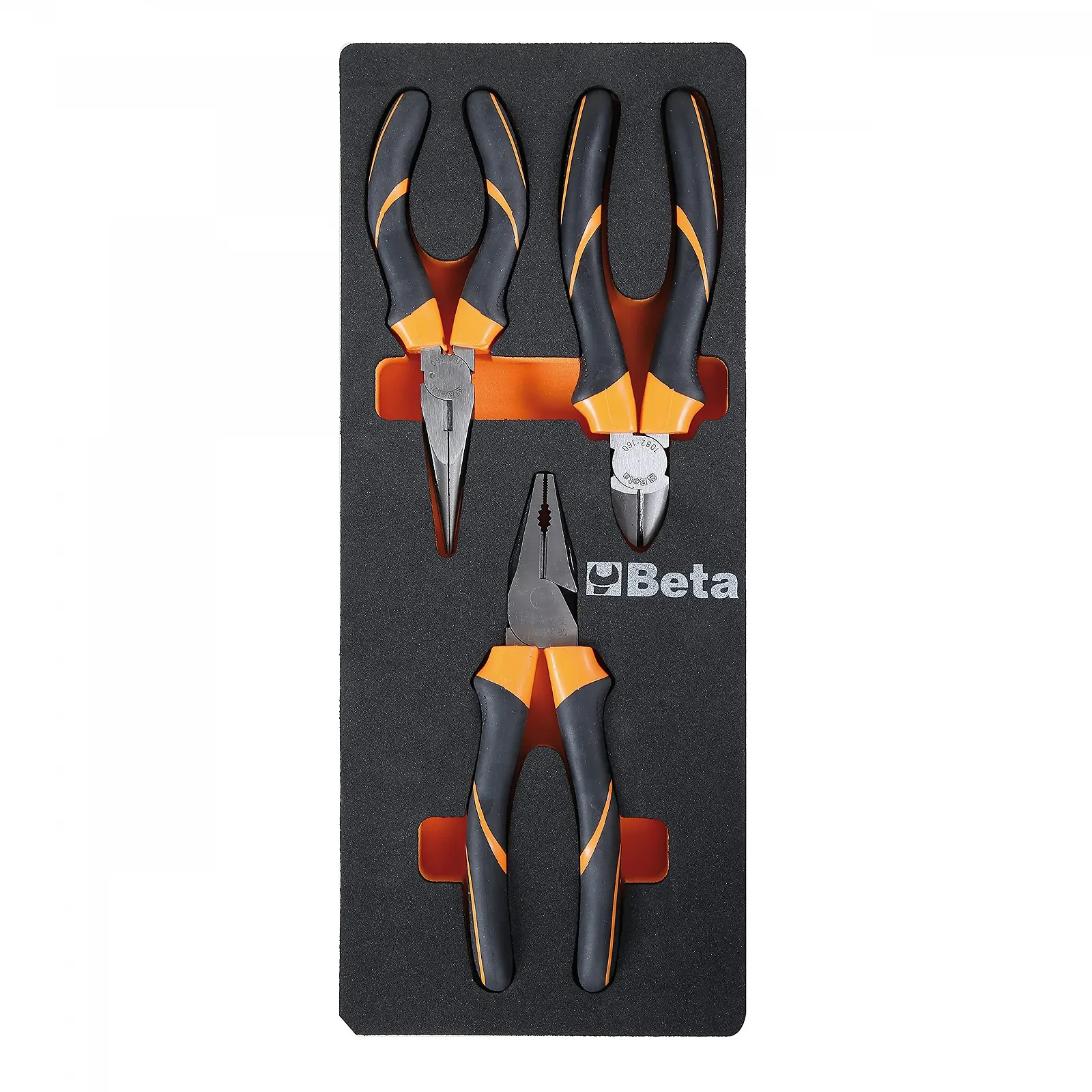 Набор инструментов Beta M134 в пенной вставке (3 предмета: диагональные кусачки, универсальные плоскогубцы и плоскогубцы с полукруглыми губками) Черный/Оранжевый, фото №1