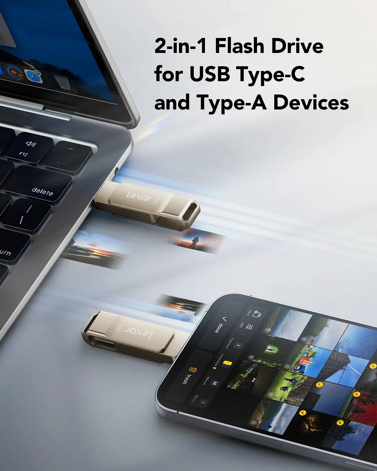 USB-накопичувач Lexar JumpDrive D40E 256 GB USB 3.2 Gen 1 Type-C/Type-A Сріблясте шампанське, фото №3 USB-накопичувач Lexar JumpDrive D40E 256 GB USB 3.2 Gen 1 Type-C/Type-A Сріблясте шампанське, фото №3