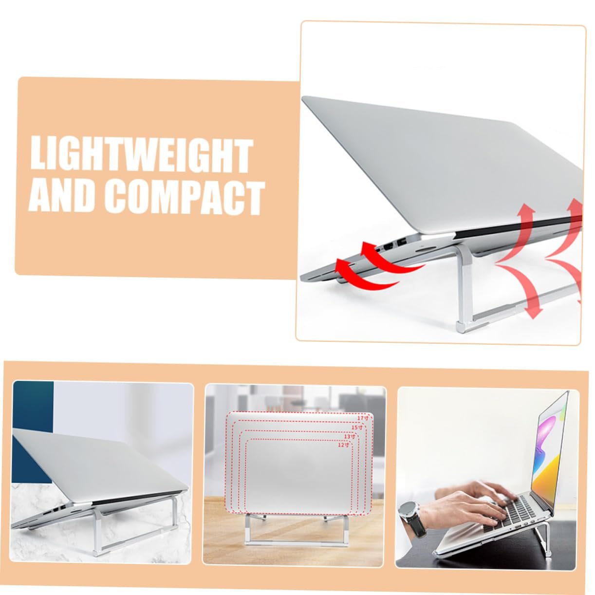 Підставка для ноутбука Operitacx складана металева портативна з регулюванням висоти для столу та подорожей покращена циркуляція повітря, фото №2