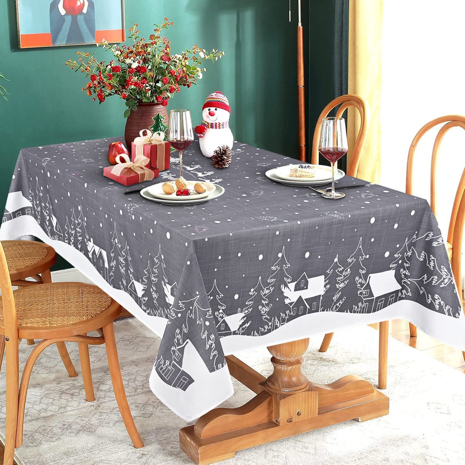 Скатертина Christmas 140 x 140 см White Grey Square Waterproof Washable Polyester, фото №2