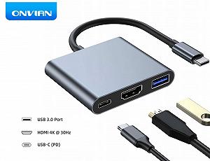 USB-хаб Onvian адаптер HUB 3in1 USB-C to USB 3.0/HDMI/USB-C для Nintendo Switch, NoteBook - Фото 1