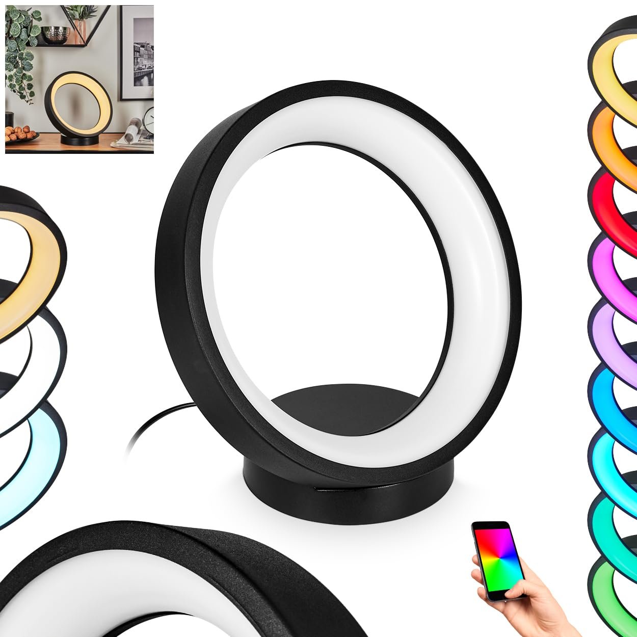 Світлодіодна настільна лампа HOFSTEIN Delor Smart Home RGB CCT метал/пластик Чорна/Біла, фото №1