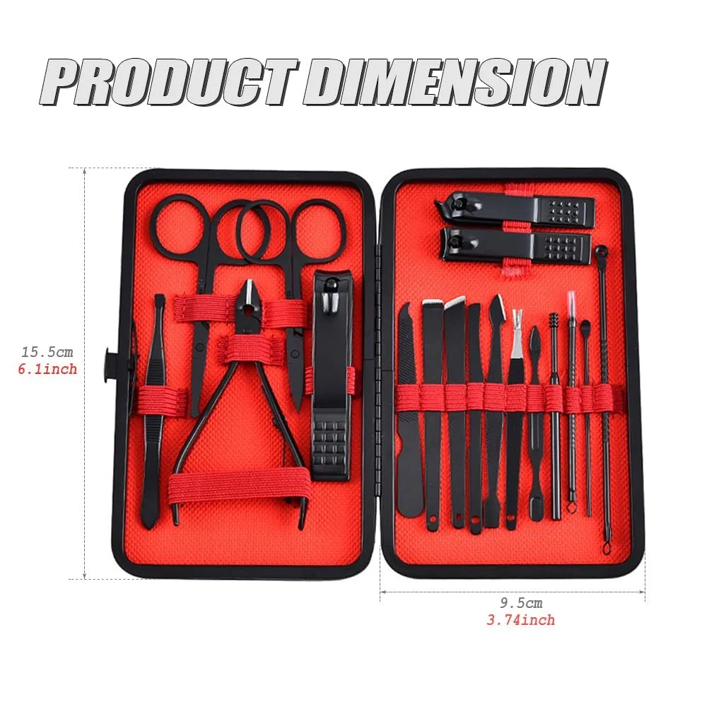 Набір для манікюру 18 предметів, чорно-червоний, фото №2