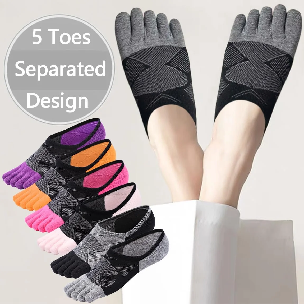 Жіночі шкарпетки-слідки Non-Slip Шкарпетки з пальцями 6 пар, фото №2 Жіночі шкарпетки-слідки Non-Slip Шкарпетки з пальцями 6 пар, фото №2