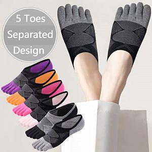 Женские носки-невидимки Non-Slip Носки с пальцами Короткие носки в полоску Спортивные носки для бега с силиконовой накладкой / 6 пар synthetic.ua - Фото 1