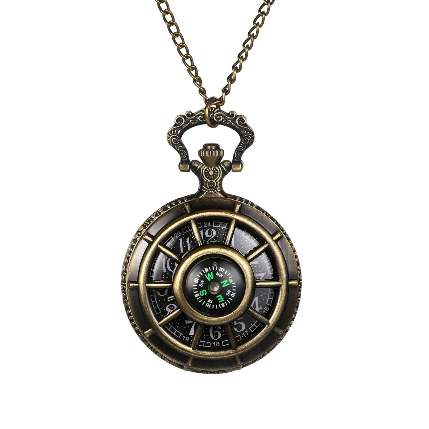 Карманные часы JewelryWe компас кварцевые аналоговые с цепочкой ожерельем, фото №1