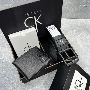 Подарунковий набір Calvin Klein ремінь і кошелек в деревʼяній коробочці - Фото 1