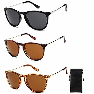 Солнцезащитные очки Классические Ретро XWCHASA, 3 шт, круглые, поляризованные, защита UV400, черный - Фото 1